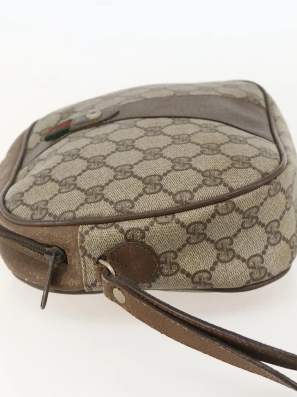 GUCCI GG Supreme Web Sherry Line Clutch Bag PVC Beige Gold 89 01 034 Auth 175777